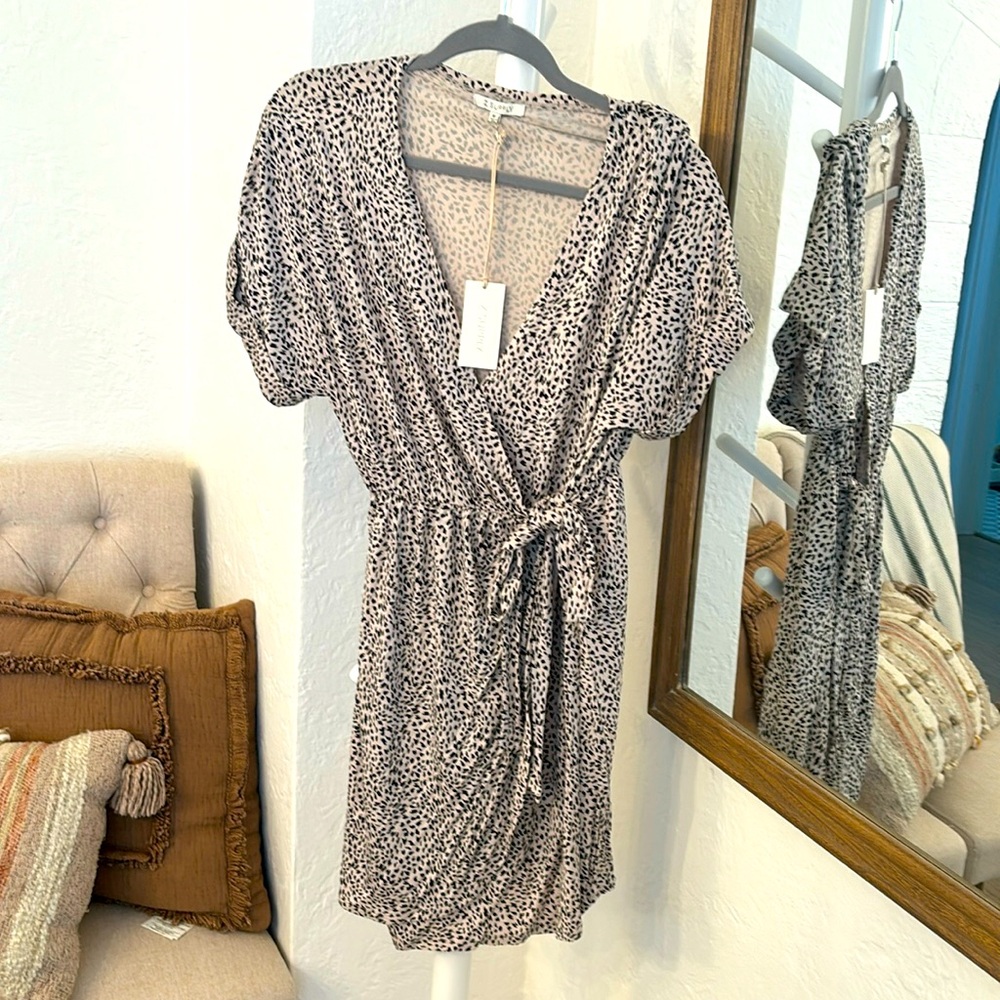 Z Supply White and Black Speckled Midi Wrap Dress